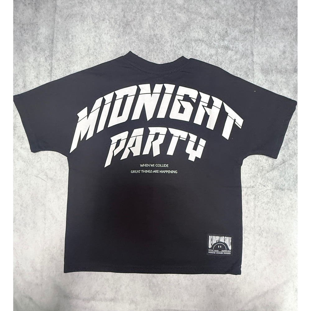 Midnight Party Black Crop Top Streetwear Embroidered Graphic T-Shirt SS24